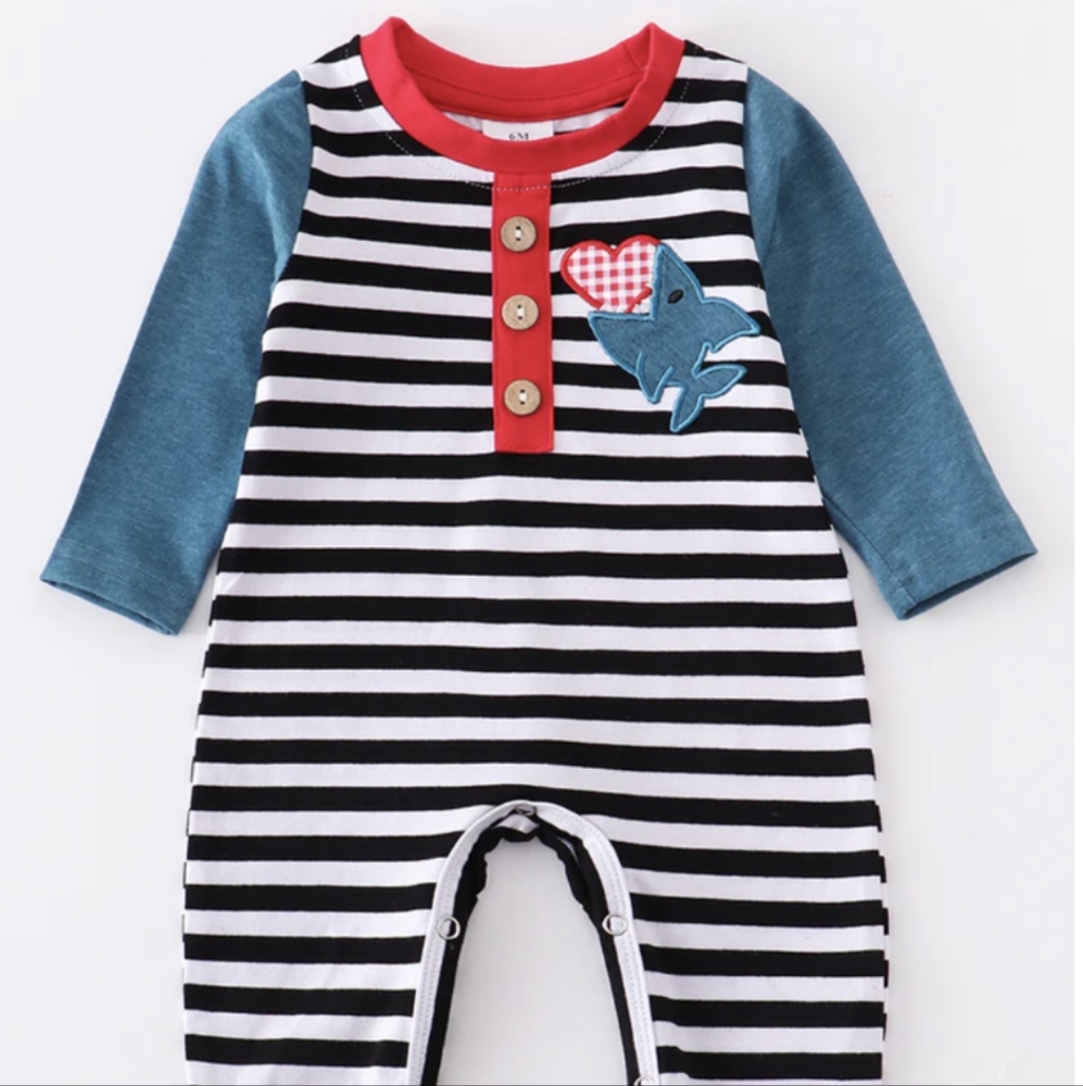 Striped Shark & Heart Romper